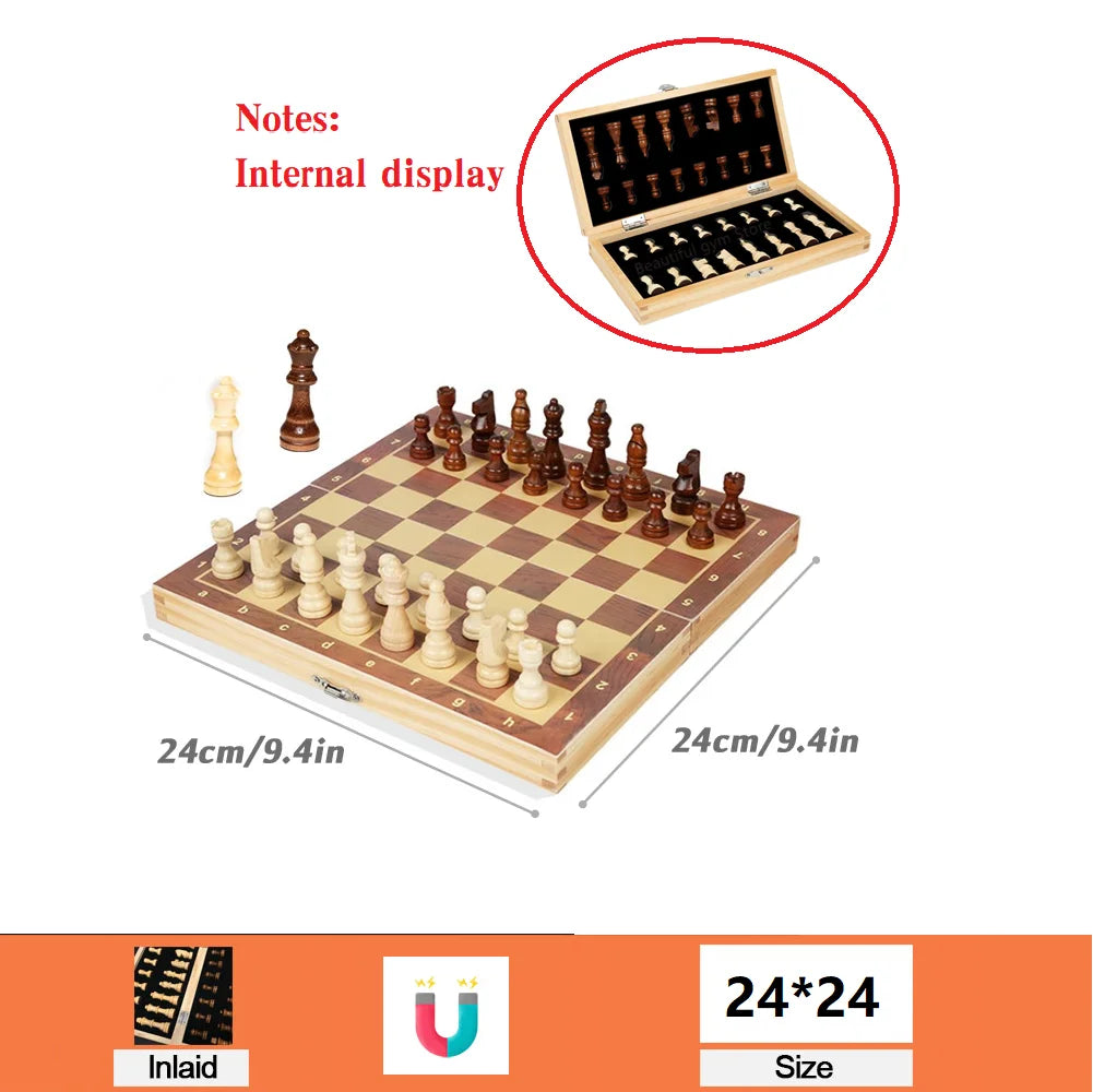 Jeu d'échecs pliable en bois magnétique